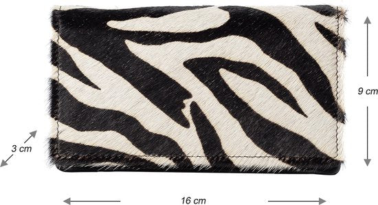 Zwarte leren damesportemonnee met anti-skim bescherming en zebra-dierenprint - Arrigo.nl