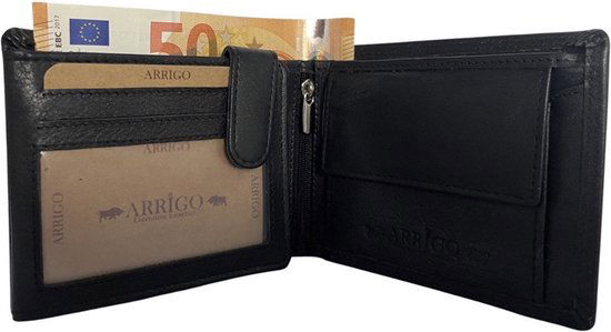 Zwarte portemonnee echt leer heren rfid anti skim - Arrigo Leather Goods
