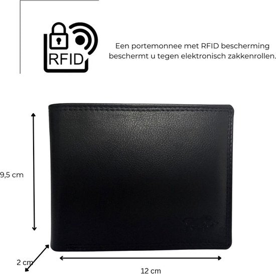 Zwarte portemonnee echt leer heren rfid anti skim - Arrigo Leather Goods