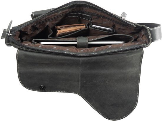 Zwarte schoudertas dames zwarte schoudertas heren messenger bag leer postman - Arrigo.nl