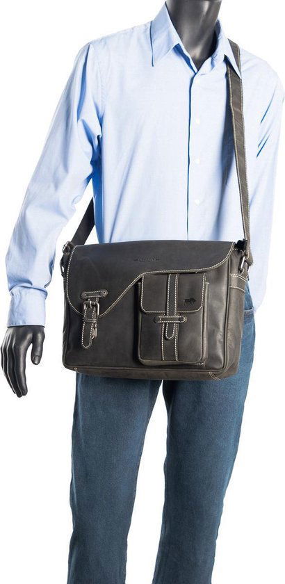Zwarte schoudertas dames zwarte schoudertas heren messenger bag leer postman - Arrigo.nl