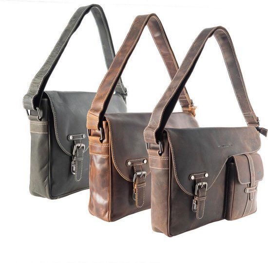 Zwarte schoudertas dames zwarte schoudertas heren messenger bag leer postman - Arrigo.nl
