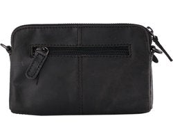 Zwarte schoudertasje leer met zebra print minibag zwart leer vakantietasje - Arrigo Leather Goods