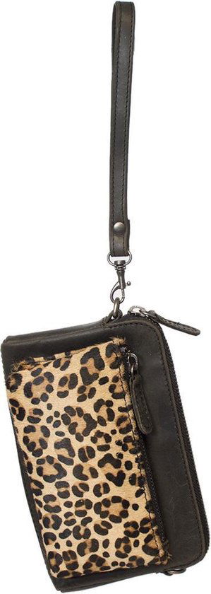 Zwarte schoudertasje leer met zebra print minibag zwart leer vakantietasje - Arrigo Leather Goods