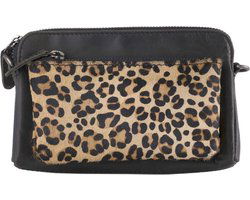 Zwarte schoudertasje leer met zebra print minibag zwart leer vakantietasje - Arrigo Leather Goods