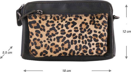 Zwarte schoudertasje leer met zebra print minibag zwart leer vakantietasje - Arrigo Leather Goods