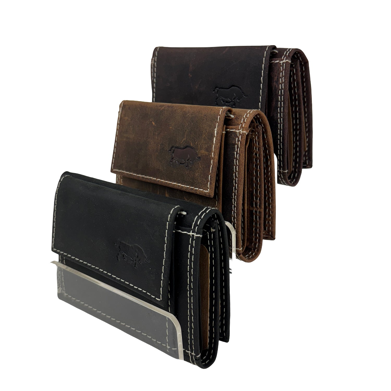 Cognac mini portemonnee van buffelleer