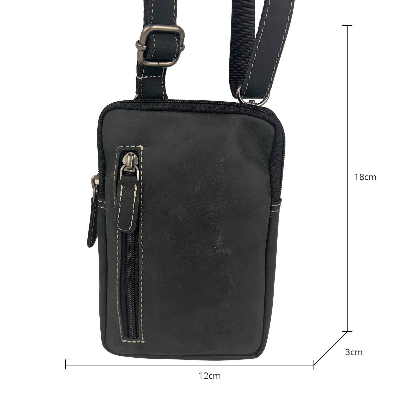 Zwart buffelleren Festivaltasje Arrigo – Compact Telefoontasje