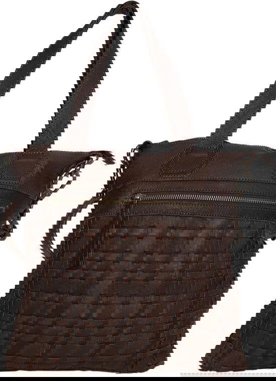 gevlochten leren tas bruin met een kort en lang hengsel - Arrigo.nl