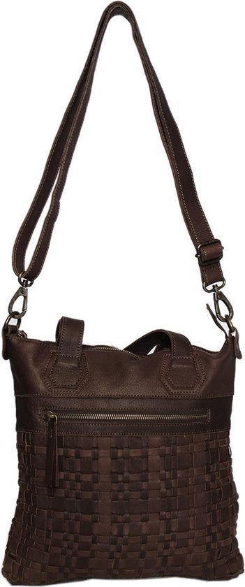 gevlochten leren tas bruin met een kort en lang hengsel - Arrigo.nl