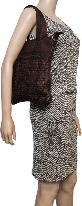 gevlochten leren tas bruin met een kort en lang hengsel - Arrigo.nl