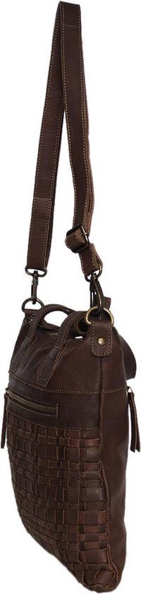 gevlochten leren tas bruin met een kort en lang hengsel - Arrigo.nl