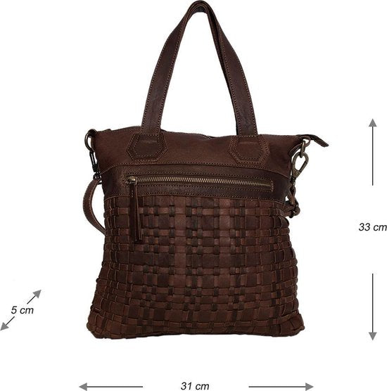 gevlochten leren tas bruin met een kort en lang hengsel - Arrigo.nl