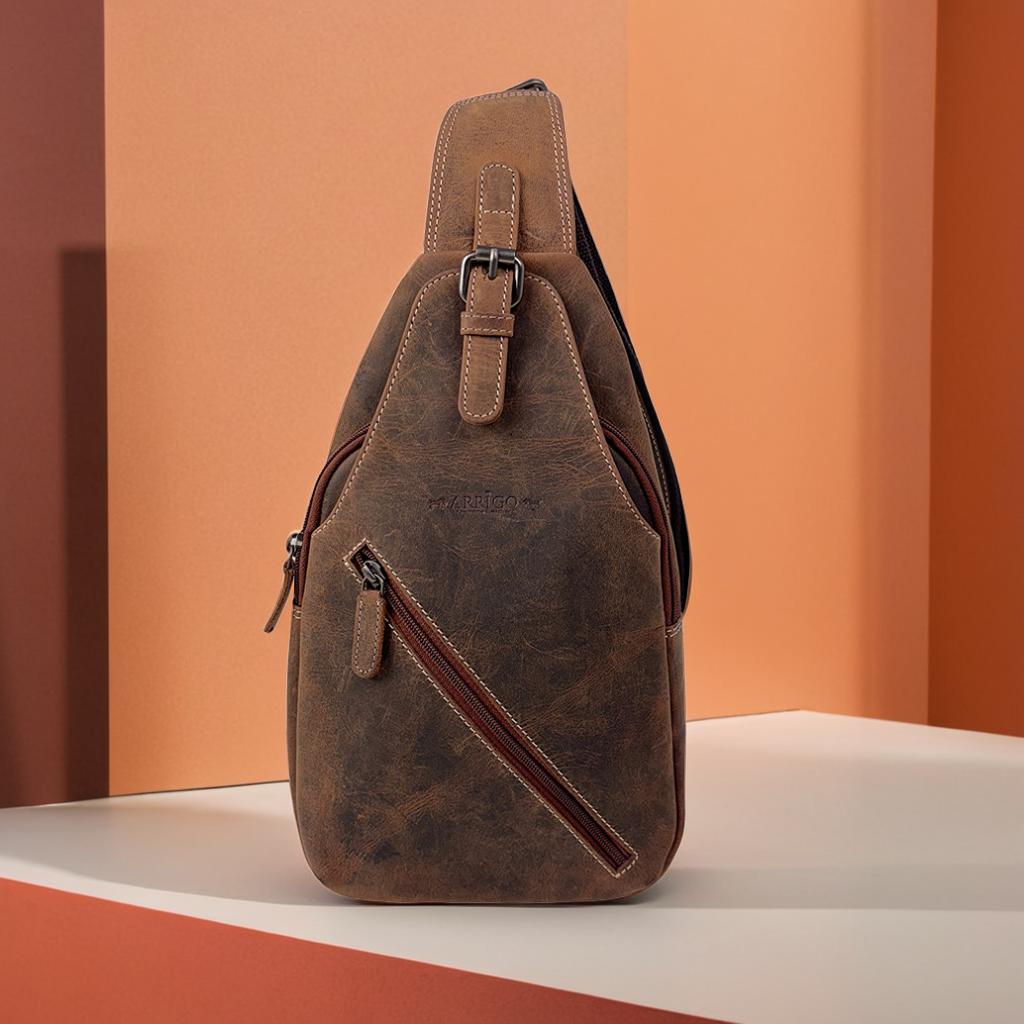 Cognackleurige Buffelleer Slingbag