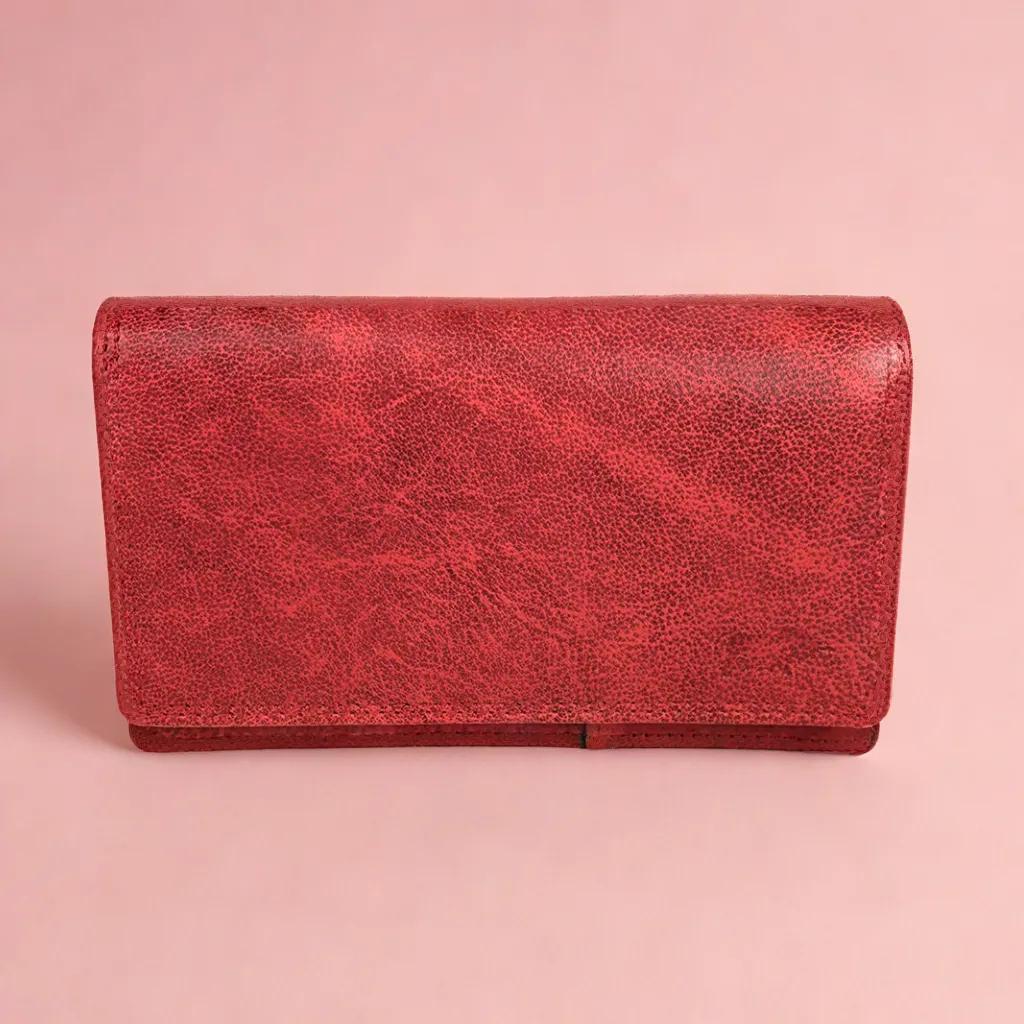 Rode leren portemonnee met RFID