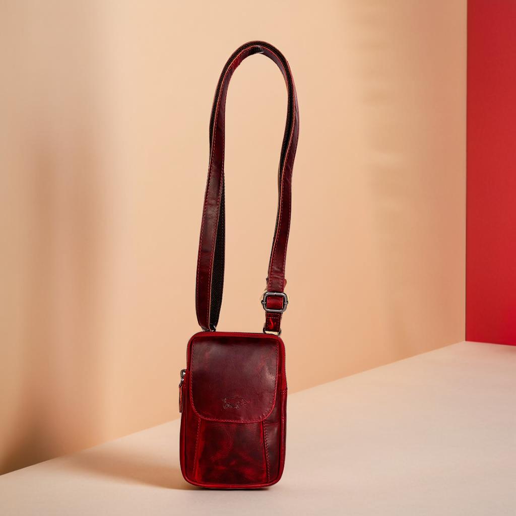 Telefoontasje/crossbody tas rood rundleer