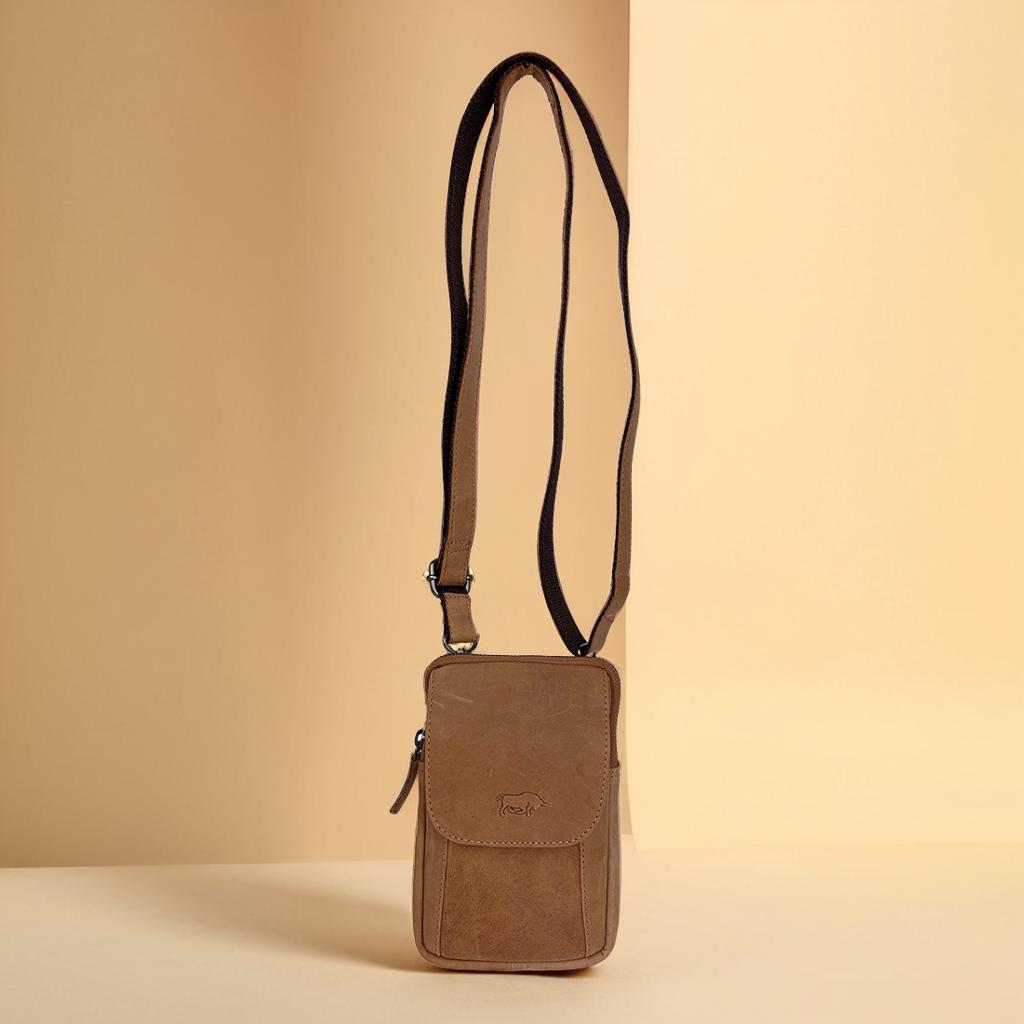 Taupe leren telefoontasje van Arrigo