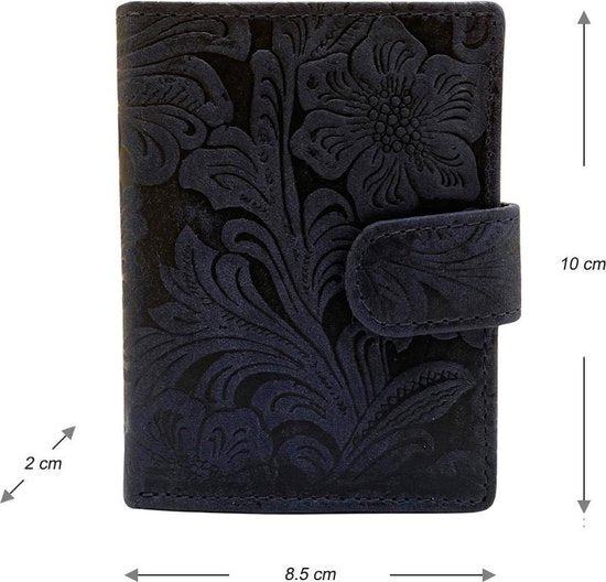 miniwallet pasjeshouder bloemenprint donkerblauw - Arrigo.nl