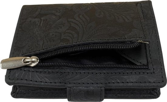 miniwallet pasjeshouder bloemenprint zwart - Arrigo.nl