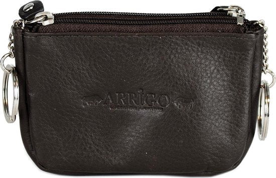 rundleer sleuteletui 2 sleutelringen donkerbruin - Arrigo Leather Goods