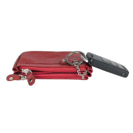 rundleer sleuteletui 2 sleutelringen rood - Arrigo Leather Goods