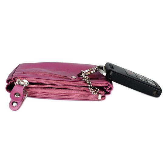 rundleer sleuteletui 2 sleutelringen roze - Arrigo Leather Goods