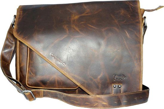 werktas crossbody 15,6 inch bruin - Arrigo Leather Goods