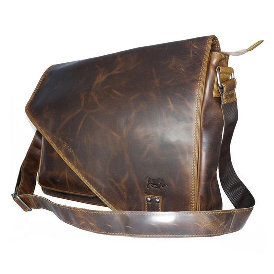 werktas crossbody 15,6 inch bruin - Arrigo Leather Goods