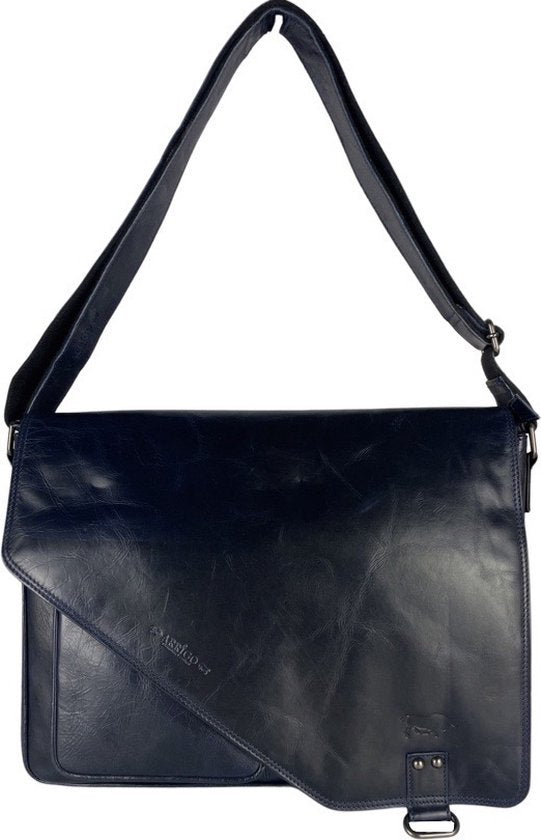 werktas crossbody 15,6 inch donkerblauw - Arrigo Leather Goods
