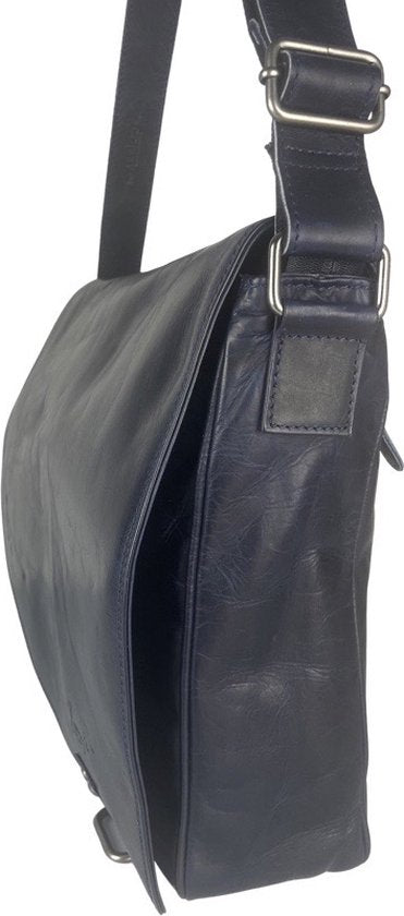 werktas crossbody 15,6 inch donkerblauw - Arrigo Leather Goods