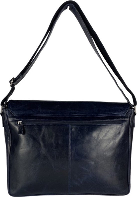 werktas crossbody 15,6 inch donkerblauw - Arrigo Leather Goods