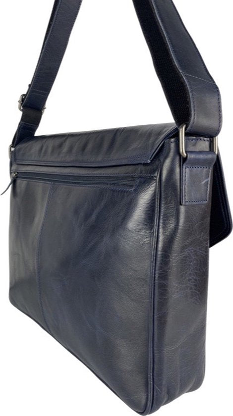 werktas crossbody 15,6 inch donkerblauw - Arrigo Leather Goods
