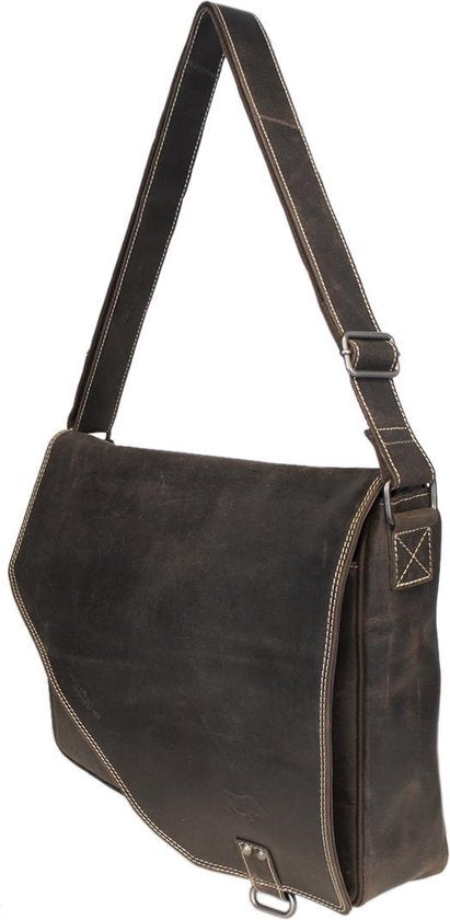 werktas crossbody 15,6 inch donkerbruin - Arrigo Leather Goods