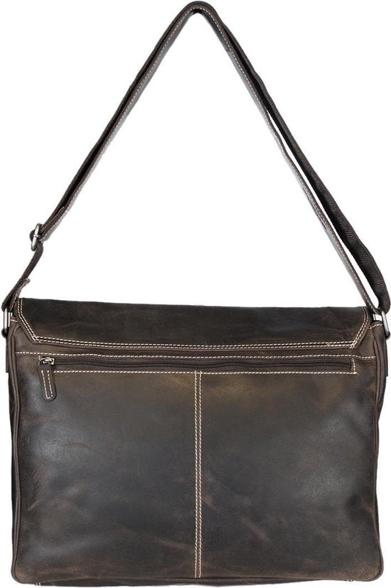 werktas crossbody 15,6 inch donkerbruin - Arrigo Leather Goods