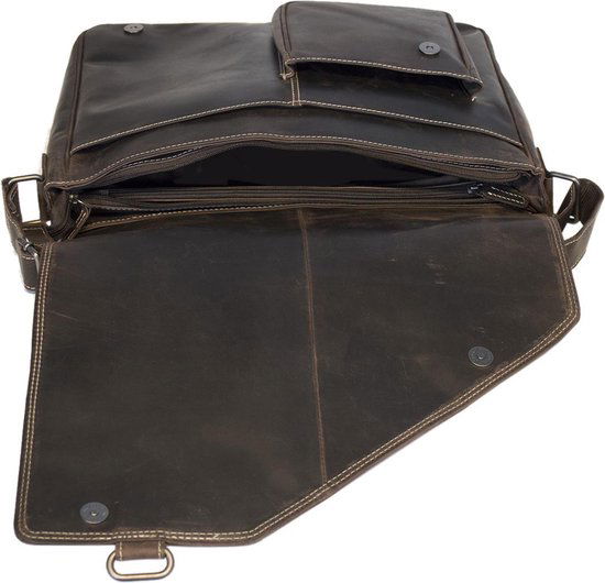 werktas crossbody 15,6 inch donkerbruin - Arrigo Leather Goods