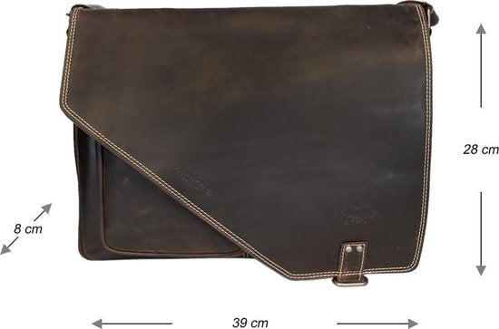 werktas crossbody 15,6 inch donkerbruin - Arrigo Leather Goods