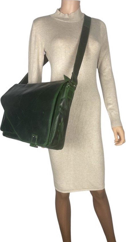 werktas crossbody 15,6 inch groen - Arrigo Leather Goods