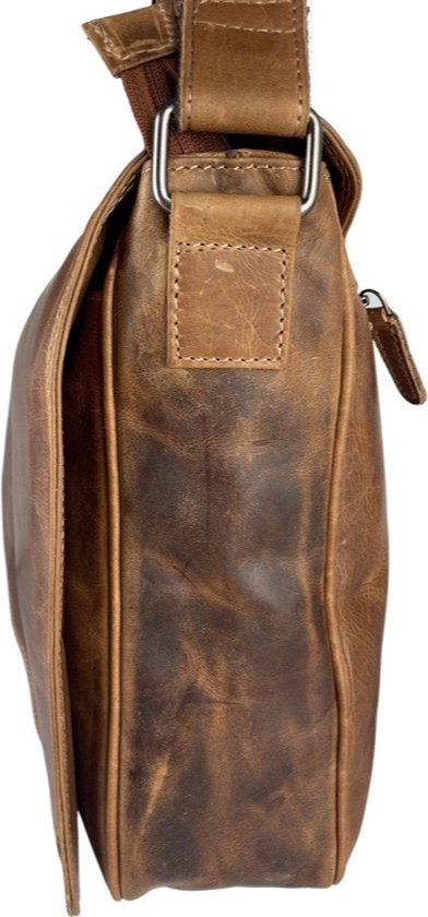 werktas crossbody 15,6 inch lichtbruin - Arrigo Leather Goods