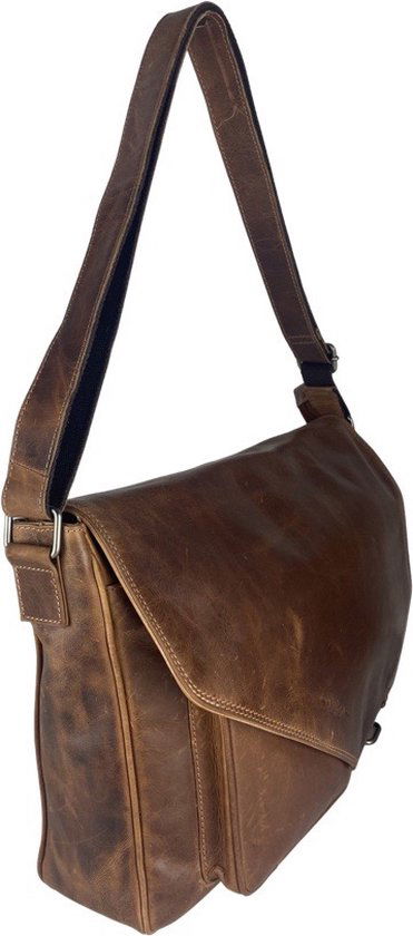 werktas crossbody 15,6 inch lichtbruin - Arrigo Leather Goods
