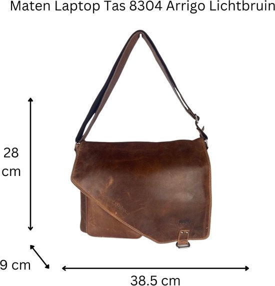 werktas crossbody 15,6 inch lichtbruin - Arrigo Leather Goods