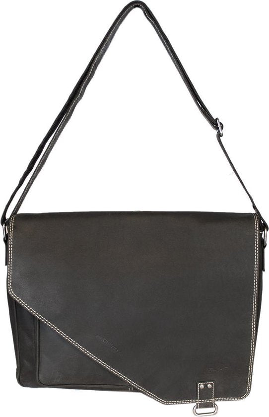 werktas crossbody 15,6 inch mat zwart - Arrigo Leather Goods