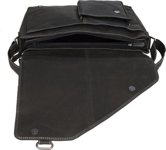 werktas crossbody 15,6 inch mat zwart - Arrigo Leather Goods