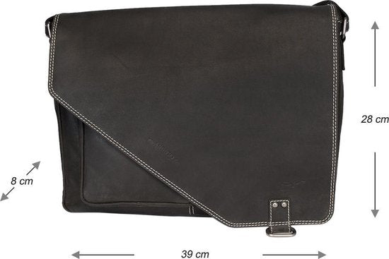 werktas crossbody 15,6 inch mat zwart - Arrigo Leather Goods