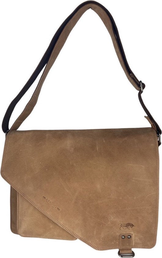 werktas crossbody 15,6 inch taupe - Arrigo Leather Goods