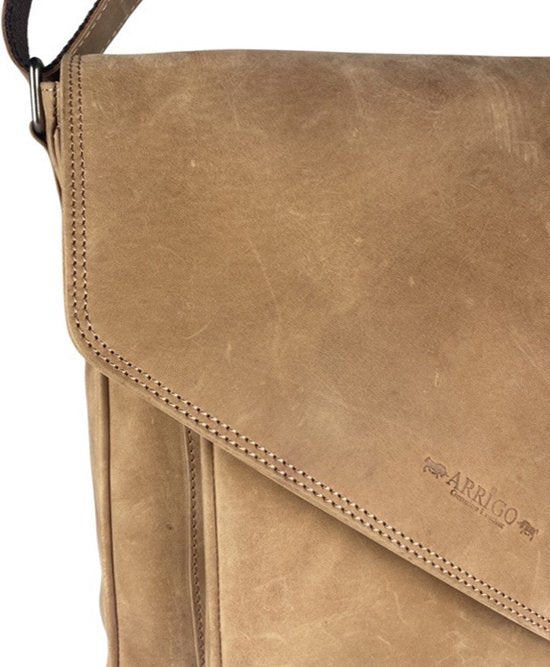 werktas crossbody 15,6 inch taupe - Arrigo Leather Goods