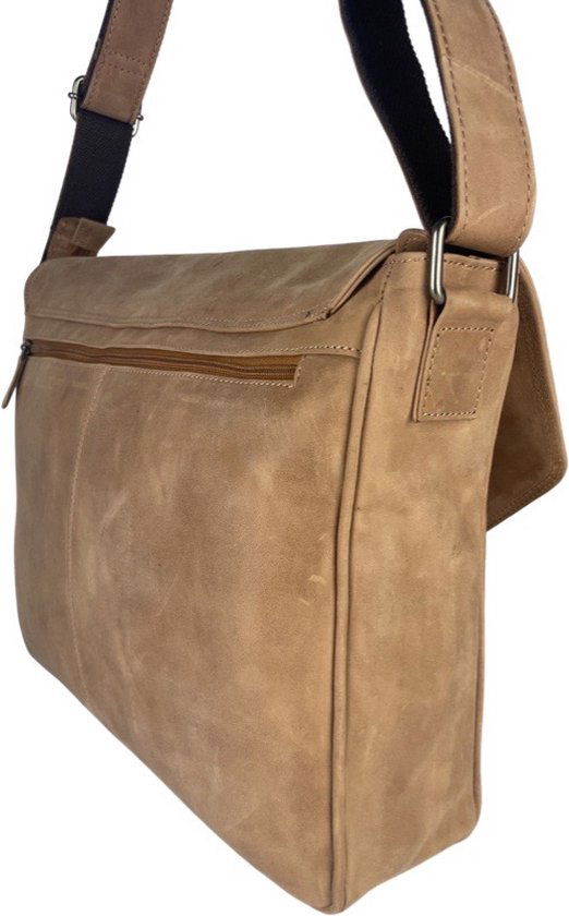 werktas crossbody 15,6 inch taupe - Arrigo Leather Goods