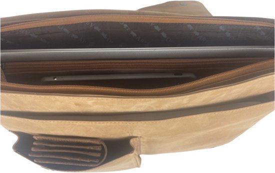 werktas crossbody 15,6 inch taupe - Arrigo Leather Goods