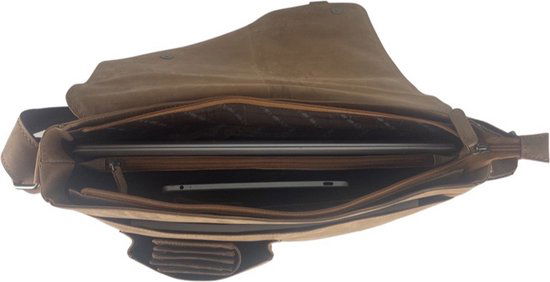 werktas crossbody 15,6 inch taupe - Arrigo Leather Goods