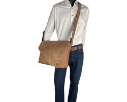 werktas crossbody 15,6 inch taupe - Arrigo Leather Goods