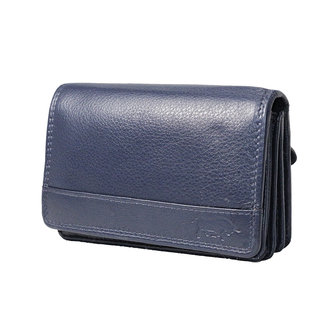 Rundleren RFID harmonica portemonnee met losgeld vakje, donkerblauw - Arrigo